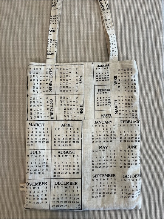 Gracelette Handbags - Canvas Linen Calendar Print Tote Bag Artisan made